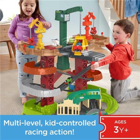 Thomas & Friends Multi-Level Toy Track Set, Trains & Cranes Super Tower, 2.5 Ft - Picture 3 of 7